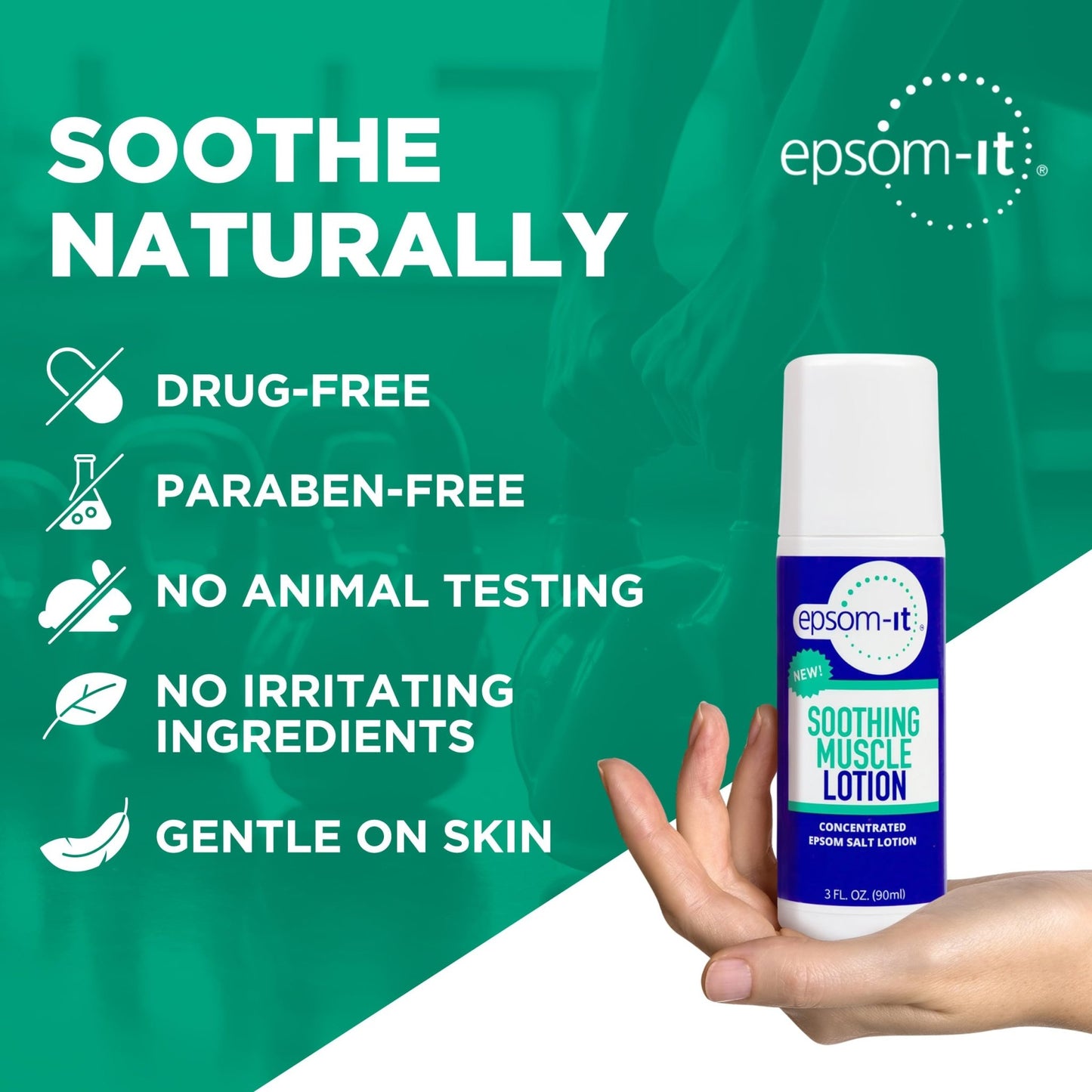 EPSOM-IT Soothing Muscle Lotion - Roll On Epsom Salt Lotion with Arnica for Muscle Stiffness, Leg, Knees and Feet Discomfort, Topical Magnesium Cream, 3oz, 2-Pack - dailyvitalstore