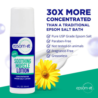 EPSOM-IT Soothing Muscle Lotion - Roll On Epsom Salt Lotion with Arnica for Muscle Stiffness, Leg, Knees and Feet Discomfort, Topical Magnesium Cream, 3oz, 2-Pack - dailyvitalstore