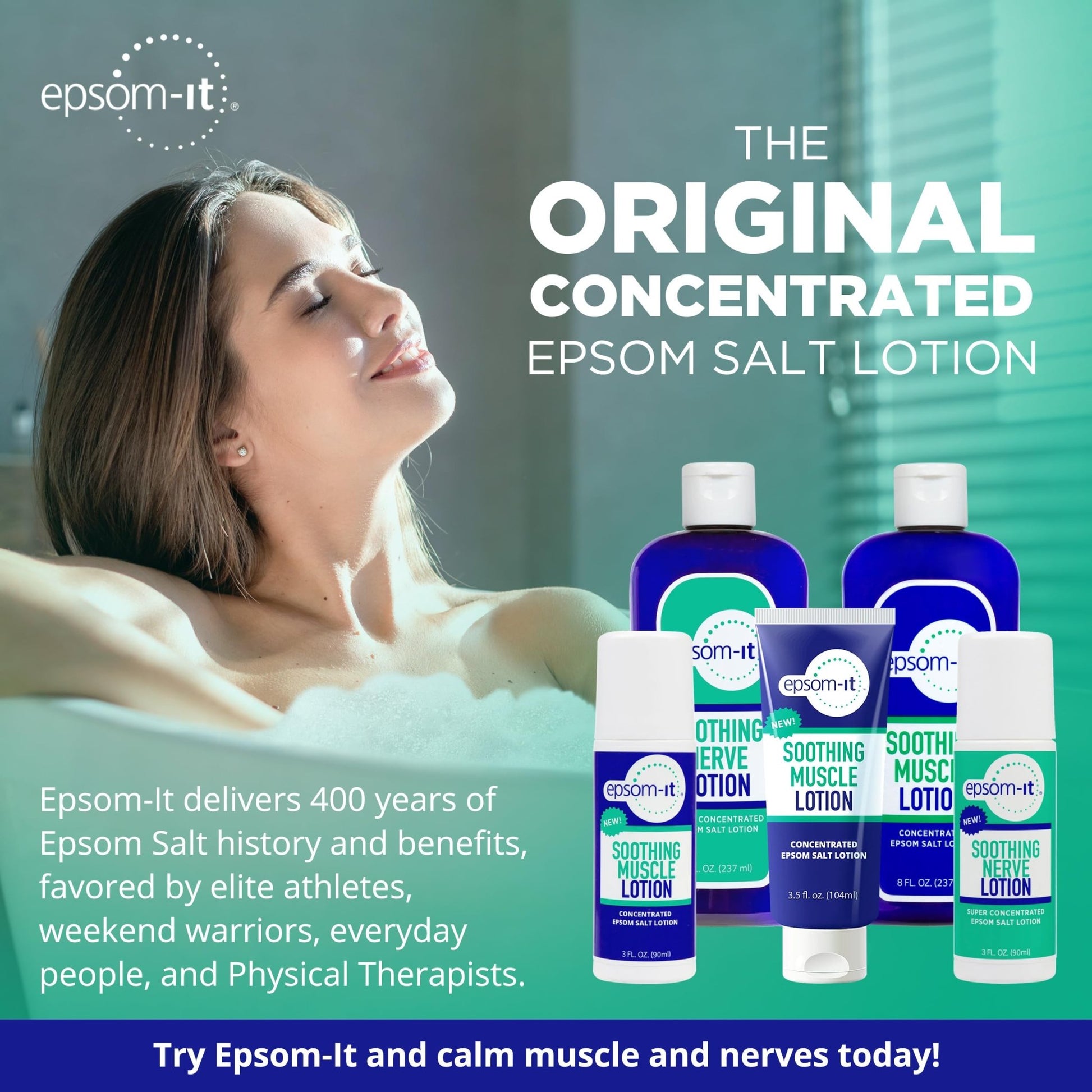Epsom-It Soothing Muscle Lotion - Roll On Epsom Salt Lotion with Arnica for Muscle Stiffness, Leg, Knees and Feet Discomfort, Topical Magnesium Cream, 3oz - dailyvitalstore