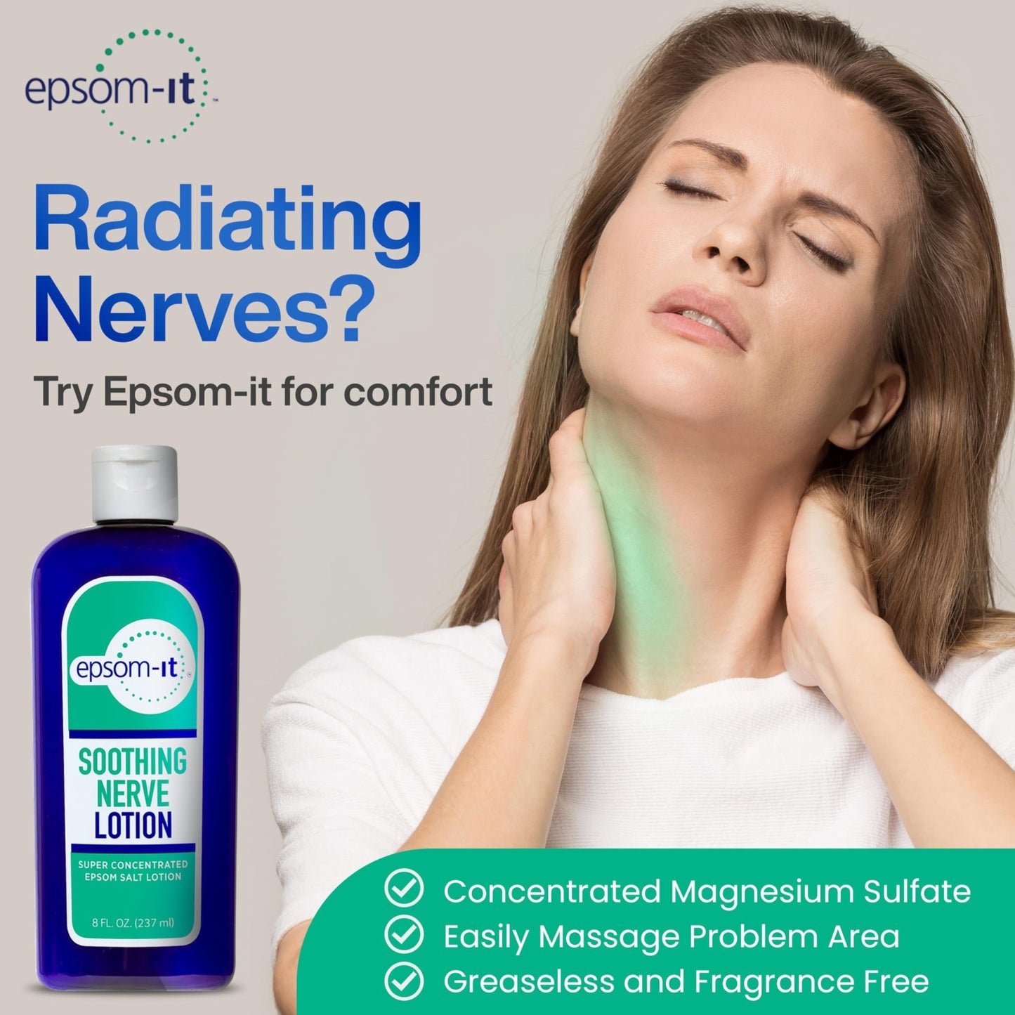 Epsom-It Soothing Nerve Lotion - Epsom Salt Magnesium Lotion, Topical Magnesium Cream with Capsaicin & Arnica to Provide Comfort for Legs, Knee and Feet, 8.0 oz., 2-Pack - dailyvitalstore
