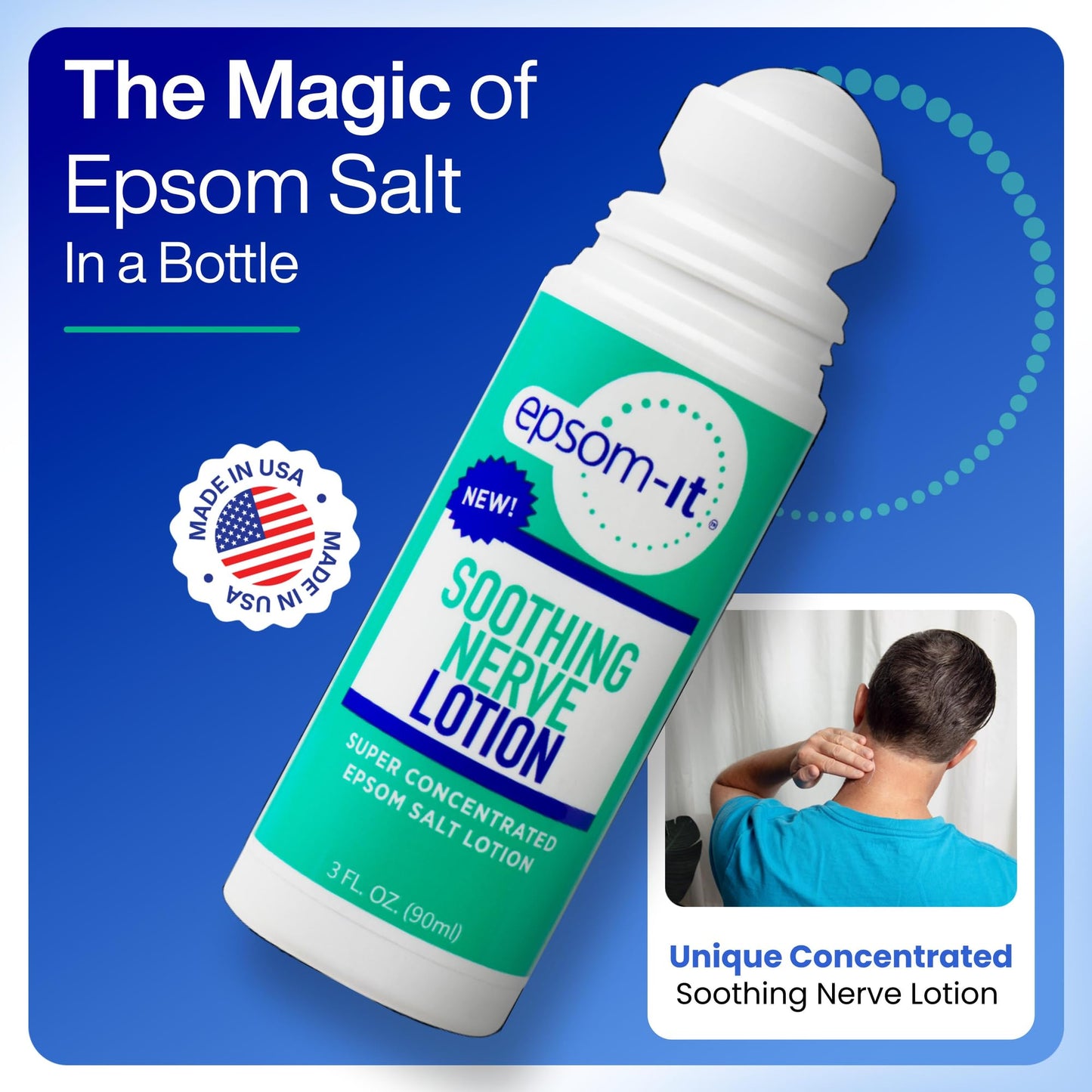 Epsom-It Soothing Nerve Lotion - Roll On Epsom Salt Magnesium Lotion, Topical Magnesium Cream with Capsaicin & Arnica for Tired Muscles and Sleep, 3oz - dailyvitalstore