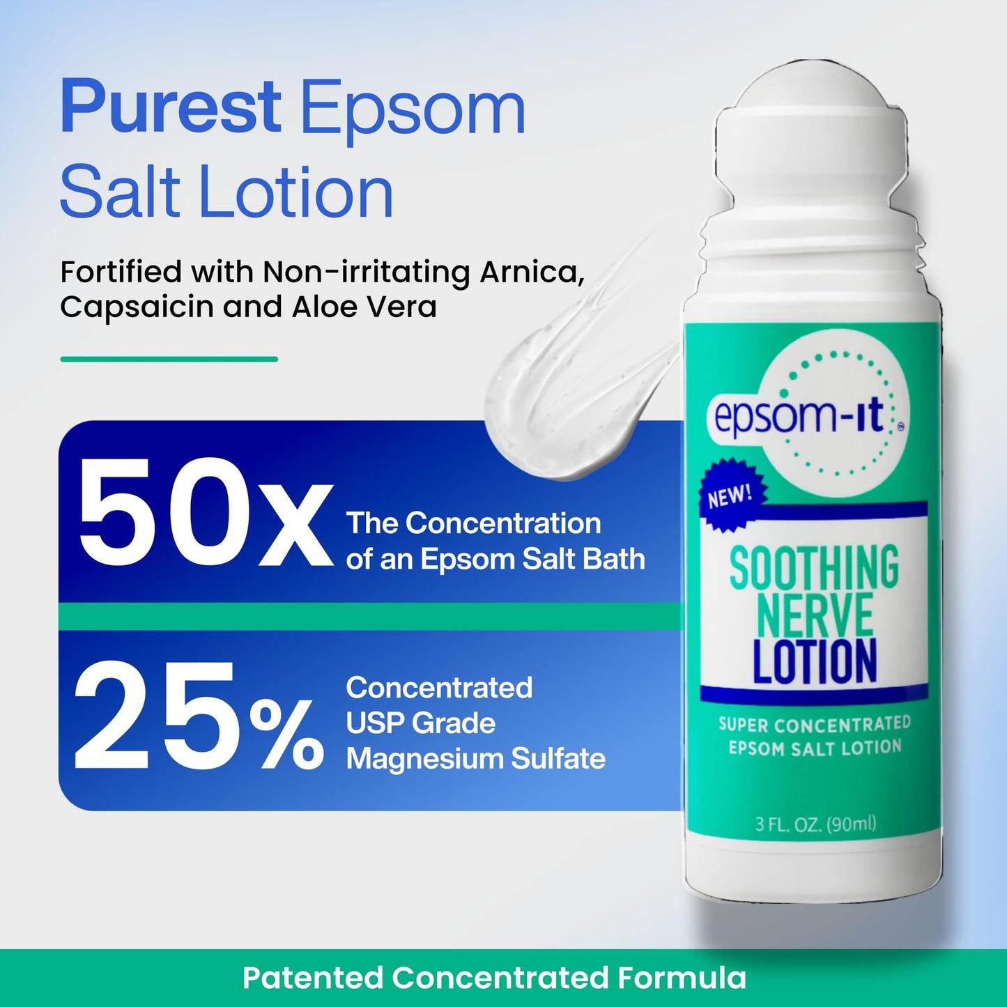 Epsom-It Soothing Nerve Lotion - Roll On Epsom Salt Magnesium Lotion, Topical Magnesium Cream with Capsaicin & Arnica for Tired Muscles and Sleep, 3oz - dailyvitalstore