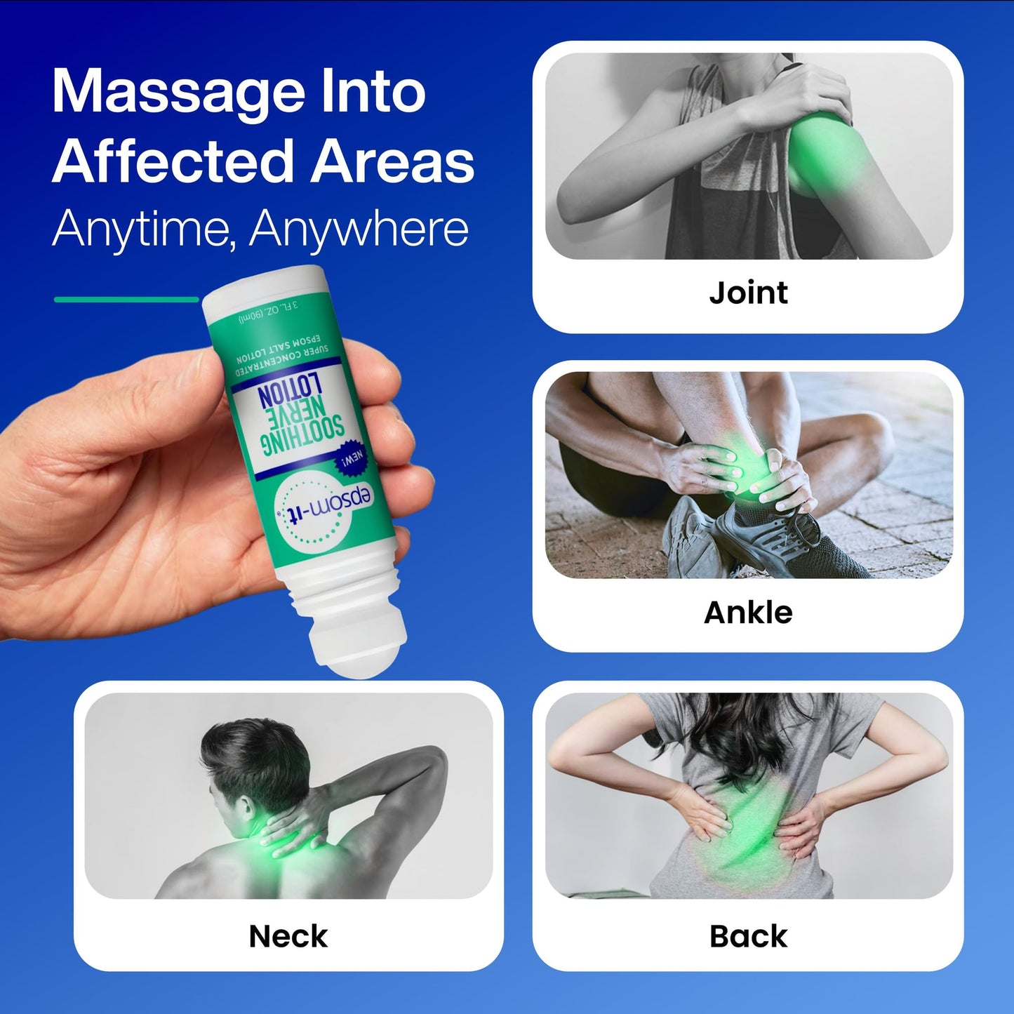 Epsom-It Soothing Nerve Lotion - Roll On Epsom Salt Magnesium Lotion, Topical Magnesium Cream with Capsaicin & Arnica for Tired Muscles and Sleep, 3oz - dailyvitalstore