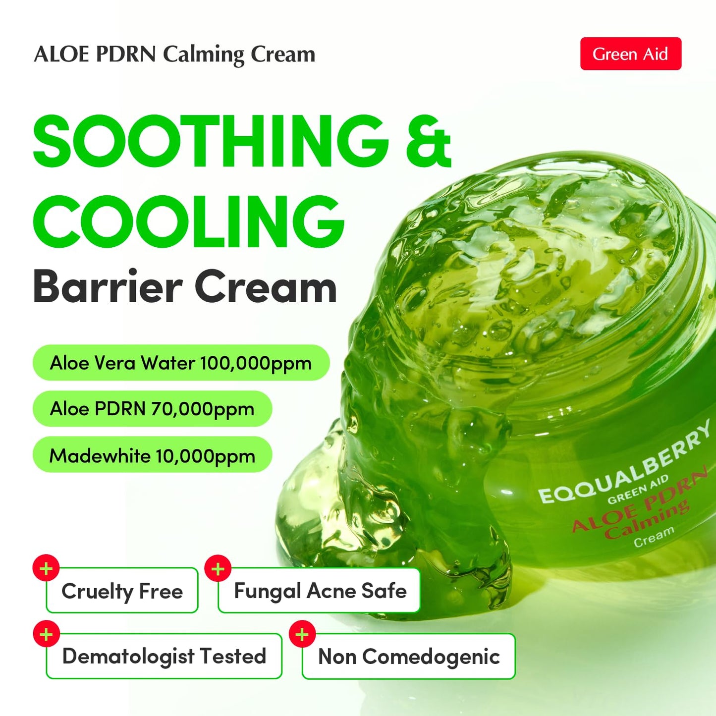 EQQUALBERRY ALOE PDRN Calming Cream | 7% Aloe PDRN & 10% Aloe Vera Water + 5-Cica | Cooling Gel Moisturizer for Oily Skin, Barrier Repair & Blemish Marks - dailyvitalstore