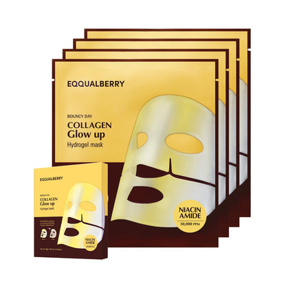 EQQUALBERRY Collagen Glow Up Mask - Niacinamide & Low Molecular Collagen for Brightening and Radiance Boosting | Korean Collagen Face Mask - dailyvitalstore