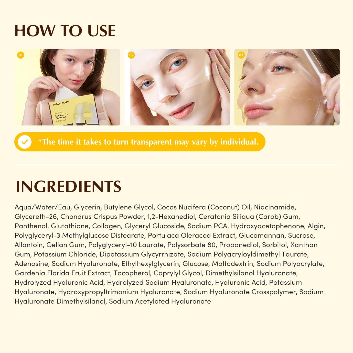 EQQUALBERRY Collagen Glow Up Mask - Niacinamide & Low Molecular Collagen for Brightening and Radiance Boosting | Korean Collagen Face Mask - dailyvitalstore