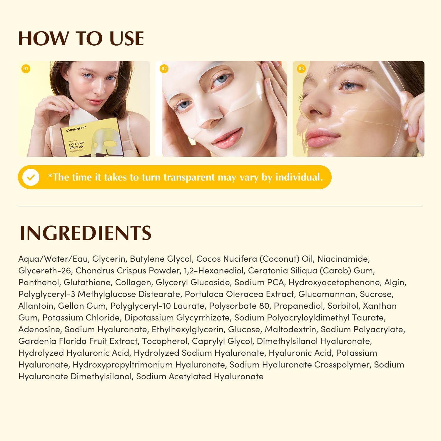 EQQUALBERRY Collagen Glow Up Mask - Niacinamide & Low Molecular Collagen for Brightening and Radiance Boosting | Korean Collagen Face Mask - dailyvitalstore