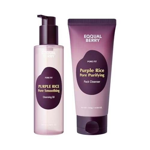 EQQUALBERRY Double Cleanser Duo for Facial Cleansing: Purple Rice Pore Cleansing Oil & Pack Cleanser – Removes Makeup, Blackheads & Impurities - dailyvitalstore