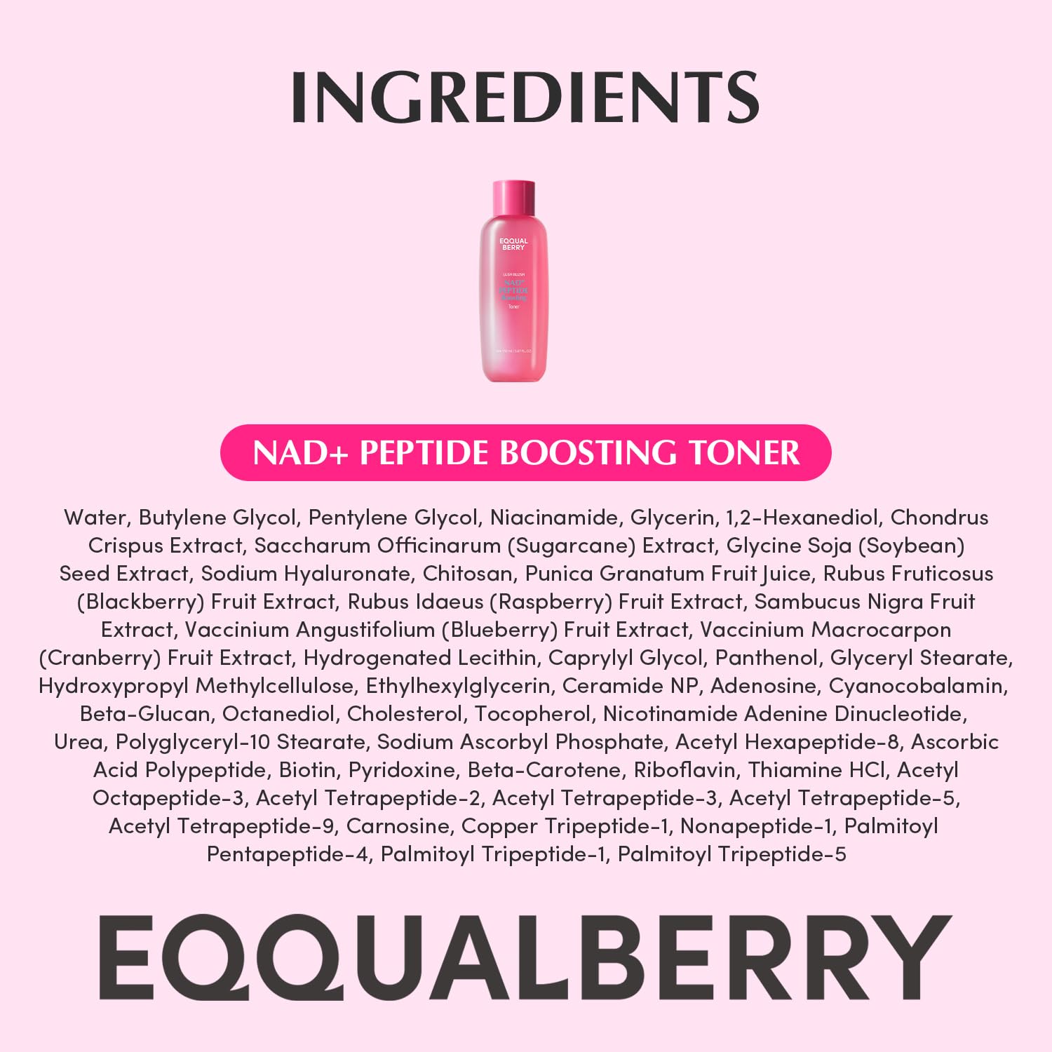 EQQUALBERRY NAD+ Peptide Boosting Toner – NAD+ 5% & 13 Peptides Anti-Aging Korean Skincare Hydrating Face Toner | Firming & Lifting Pink NAD - dailyvitalstore