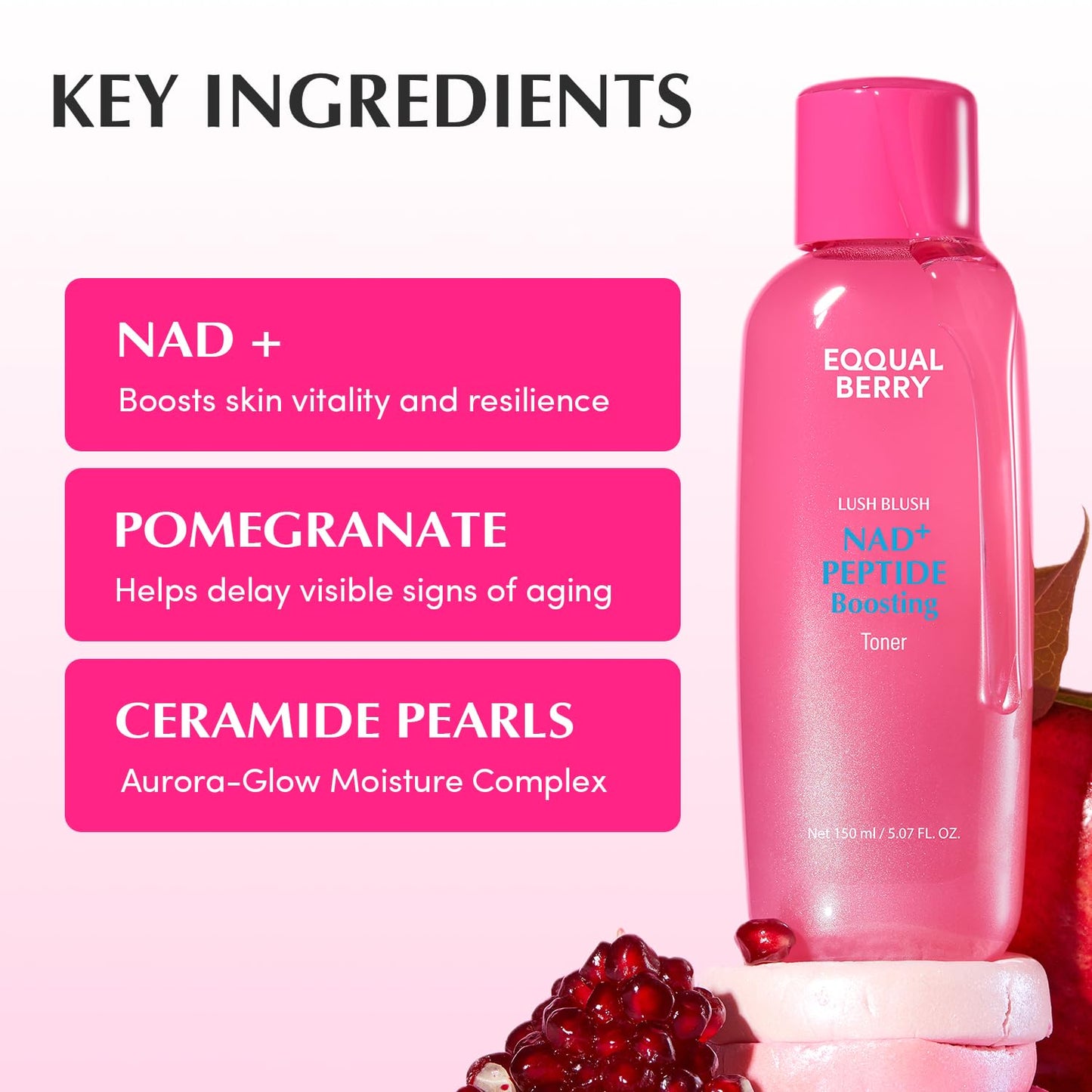 EQQUALBERRY NAD+ Peptide Boosting Toner – NAD+ 5% & 13 Peptides Anti-Aging Korean Skincare Hydrating Face Toner | Firming & Lifting Pink NAD - dailyvitalstore