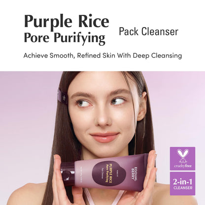 EQQUALBERRY Purple Rice Pore Purifying Pack Cleanser - Dual-Use Clay Mask & Foam Cleanser | Deep Cleansing for Pore Care & Skin Prep | AHA+BHA+PHA - dailyvitalstore