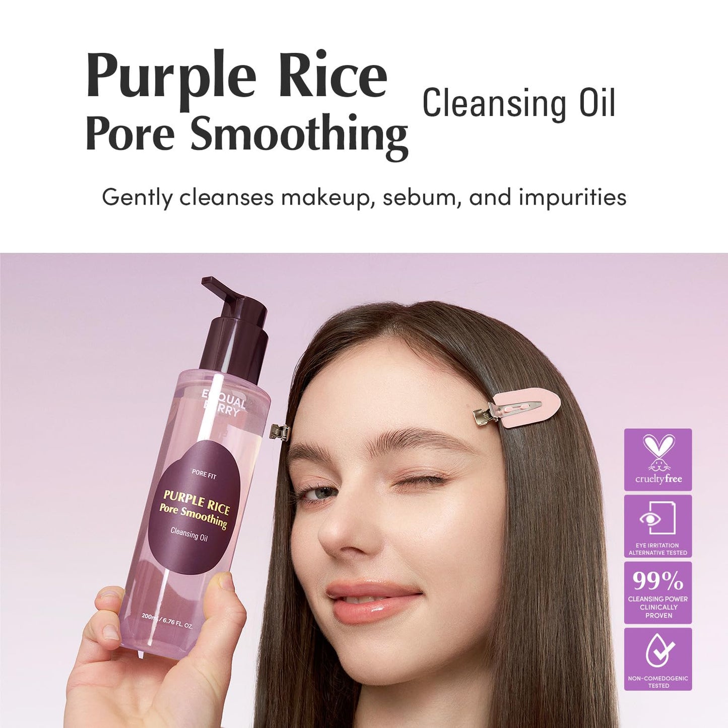 EQQUALBERRY Purple Rice Pore Smoothing Cleansing Oil – Deep Cleansing for Pores & Blackheads | Korean Oil Cleanser for Face & Makeup Remover - dailyvitalstore