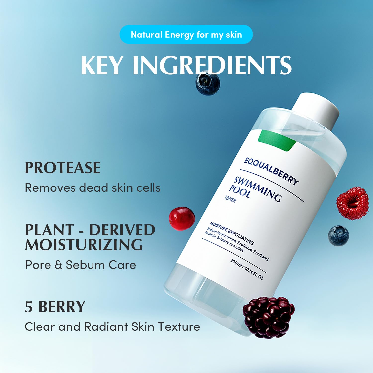 EQQUALBERRY Swimming Pool Toner - Korean Toner for Daily Exfoliating & Deep Hydration with Natural Enzyme Protease & Hyaluronic Acid - dailyvitalstore