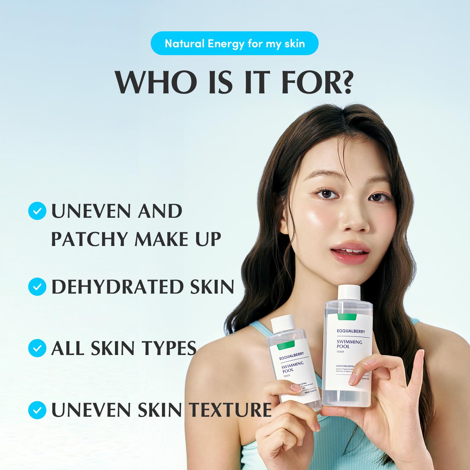 EQQUALBERRY Swimming Pool Toner - Korean Toner for Daily Exfoliating & Deep Hydration with Natural Enzyme Protease & Hyaluronic Acid - dailyvitalstore