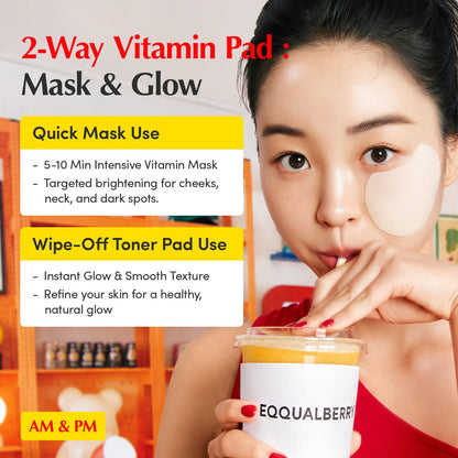EQQUALBERRY Vitamin Illuminating Toner Pads | Niacinamide 2% + Brightening Vitamin C-Peptide | Hydrating Exfoliating Multi Pads & Dark Spot Remover - dailyvitalstore