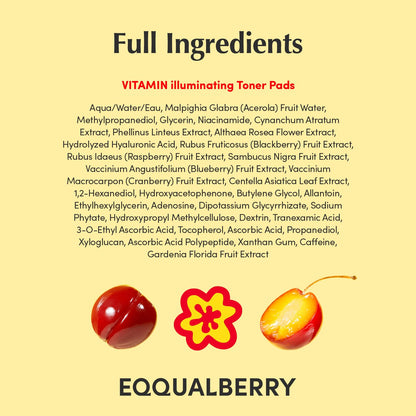 EQQUALBERRY Vitamin Illuminating Toner Pads | Niacinamide 2% + Brightening Vitamin C-Peptide | Hydrating Exfoliating Multi Pads & Dark Spot Remover - dailyvitalstore