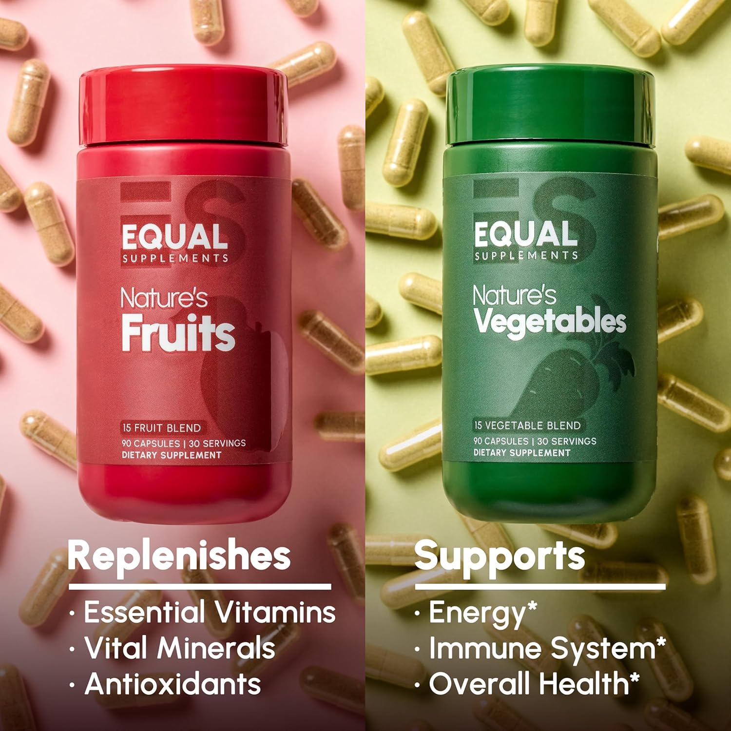 Equal Supplements Fruits and Vegetables Capsules | 2 Month Supply | GMP Certified-Manufactured in US | Fruit and Veggies Supplement for Balance | of Nature, Fruit and Vegetable Capsule for Adults - dailyvitalstore