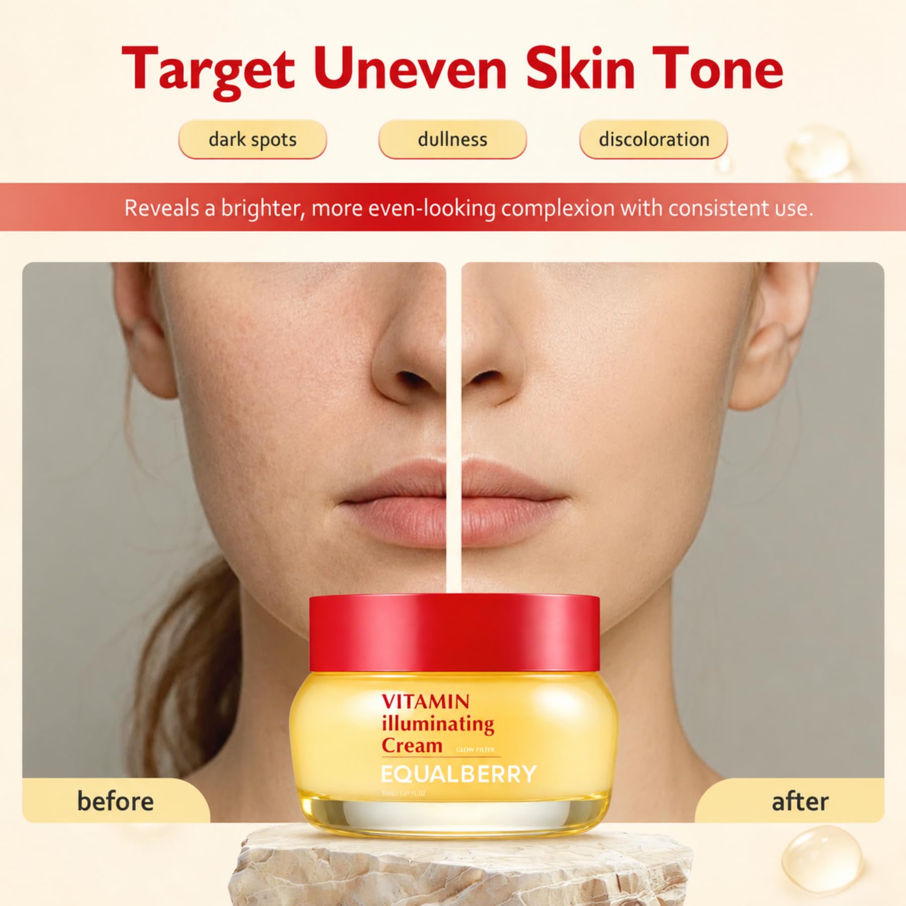 EQUALBERRY Vitamin Illuminating Cream with Niacinamide, TXA, Ceramide | Brightening for Uneven Tone & Dull Skin, Skin Barrier Support - dailyvitalstore