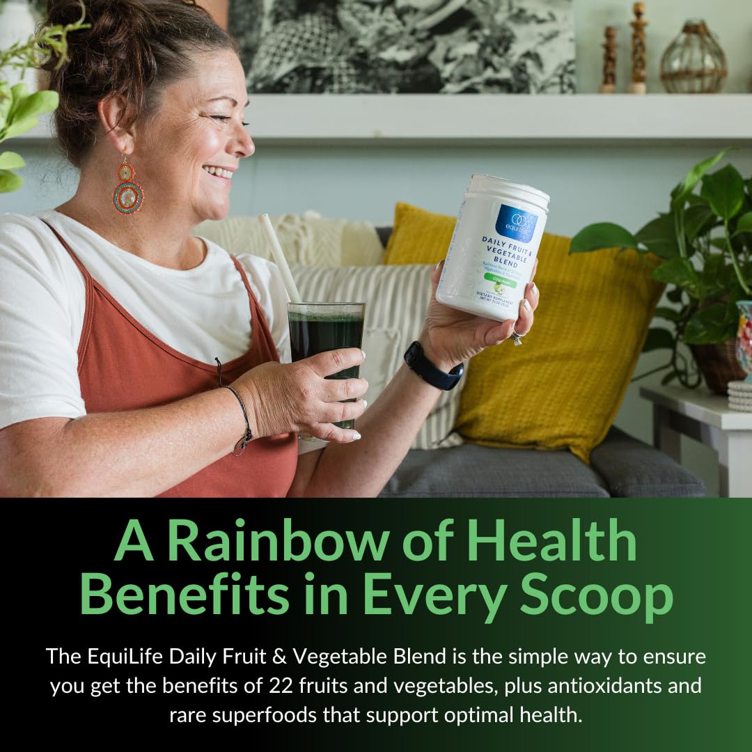 Equilife Daily Fruit & Vegetable Blend, Superfood Antioxidant Supplement, Crisp Apple Flavor with Vitamin C, Fiber, and 9 Essential Amino Acids, Supports Energy, Low Sugar, Vegan, 30 Servings Tub - dailyvitalstore