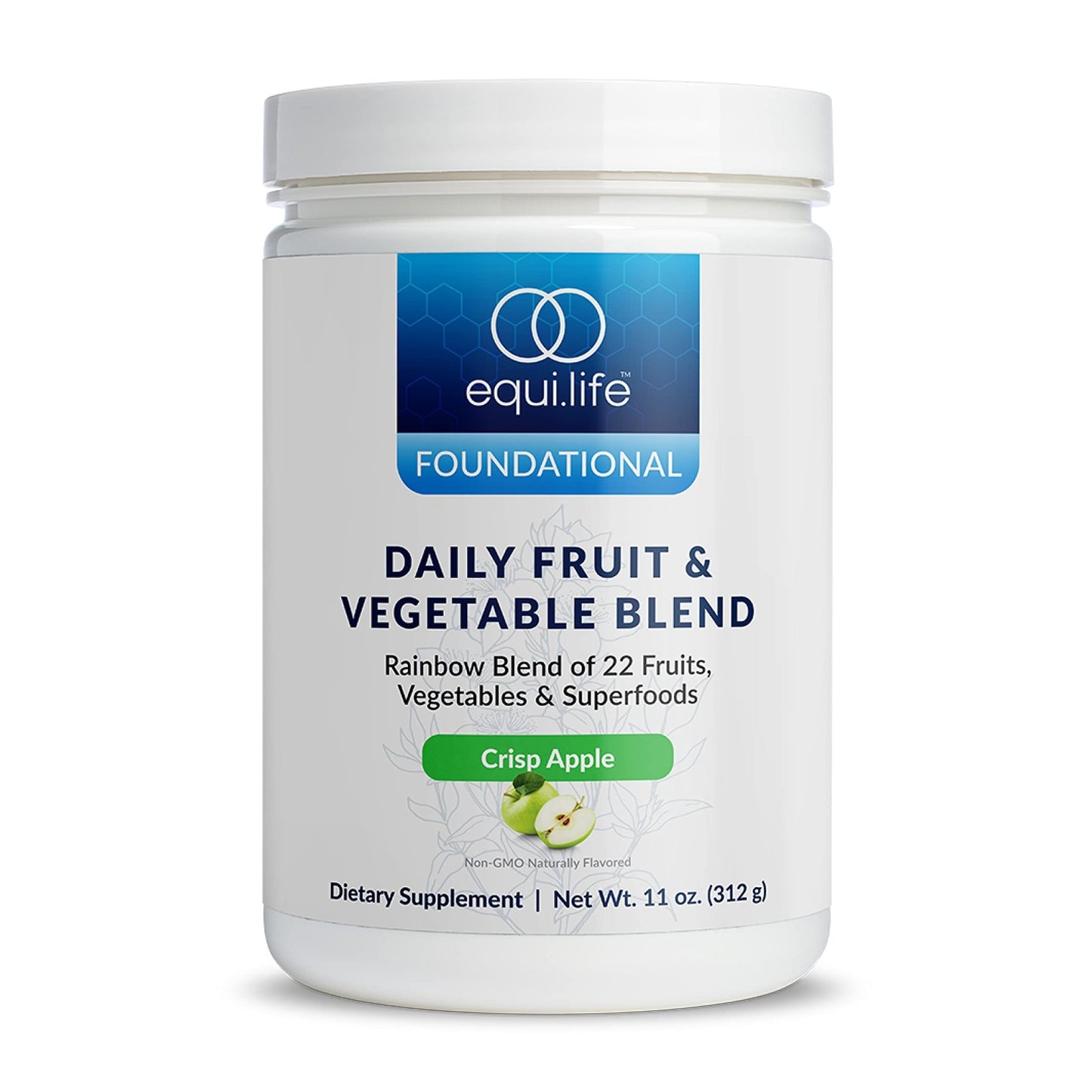 Equilife Daily Fruit & Vegetable Blend, Superfood Antioxidant Supplement, Crisp Apple Flavor with Vitamin C, Fiber, and 9 Essential Amino Acids, Supports Energy, Low Sugar, Vegan, 30 Servings Tub - dailyvitalstore