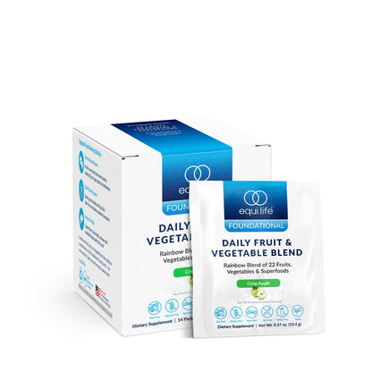 Equilife Daily Fruit & Vegetable Blend, Superfood Antioxidant Supplement, Crisp Apple Flavor with Vitamin C, Fiber, and 9 Essential Amino Acids, Supports Energy, Vegan, 14 Single Serve Packets - dailyvitalstore