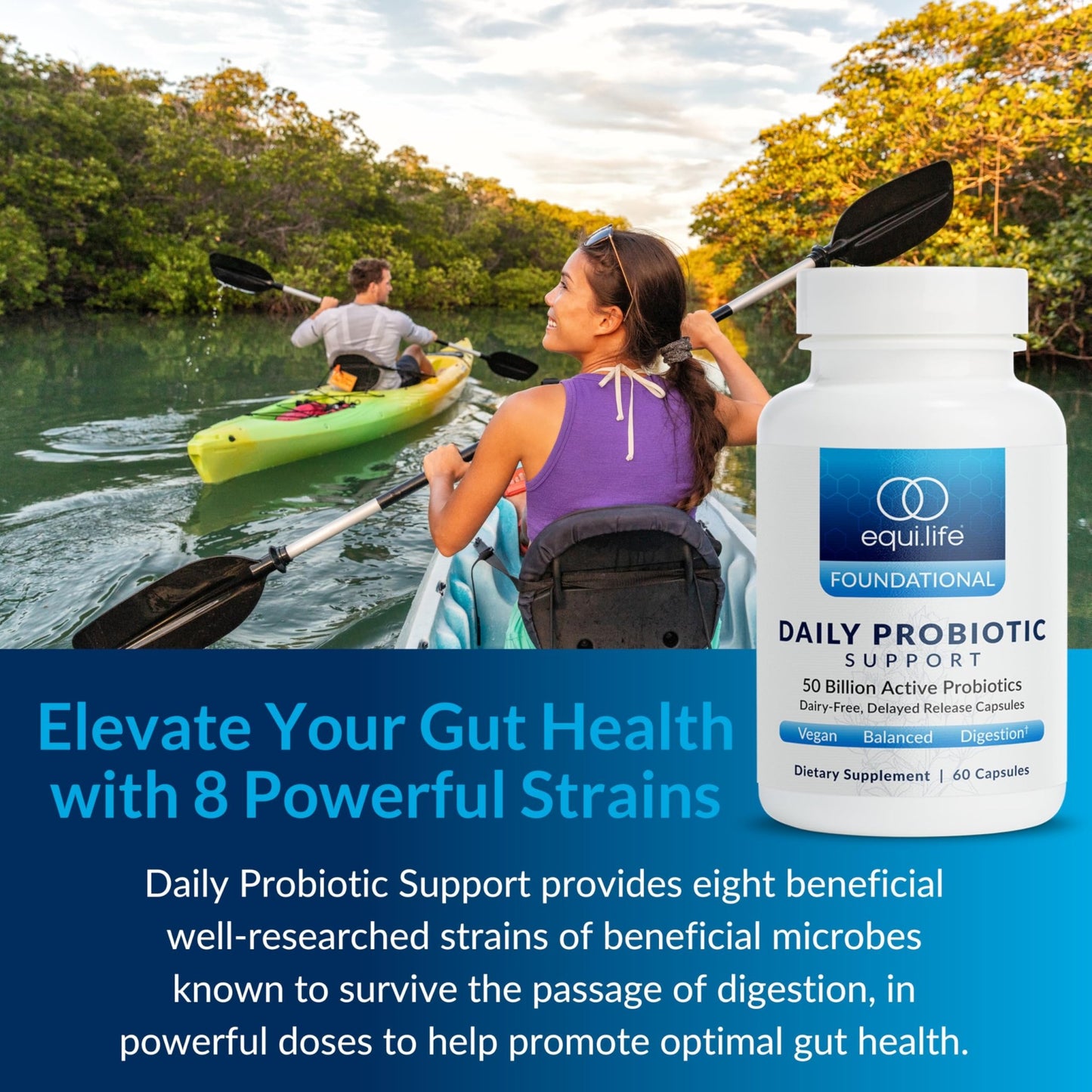 Equilife Daily Probiotic Support, 50 Billion CFU, 8 Probiotic Strains, Digestive and Gut Health Supplement for Men and Women, Gluten Free, Soy and Dairy Free - dailyvitalstore