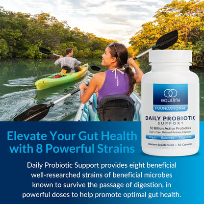 Equilife Daily Probiotic Support, 50 Billion CFU, 8 Probiotic Strains, Digestive and Gut Health Supplement for Men and Women, Gluten Free, Soy and Dairy Free - dailyvitalstore