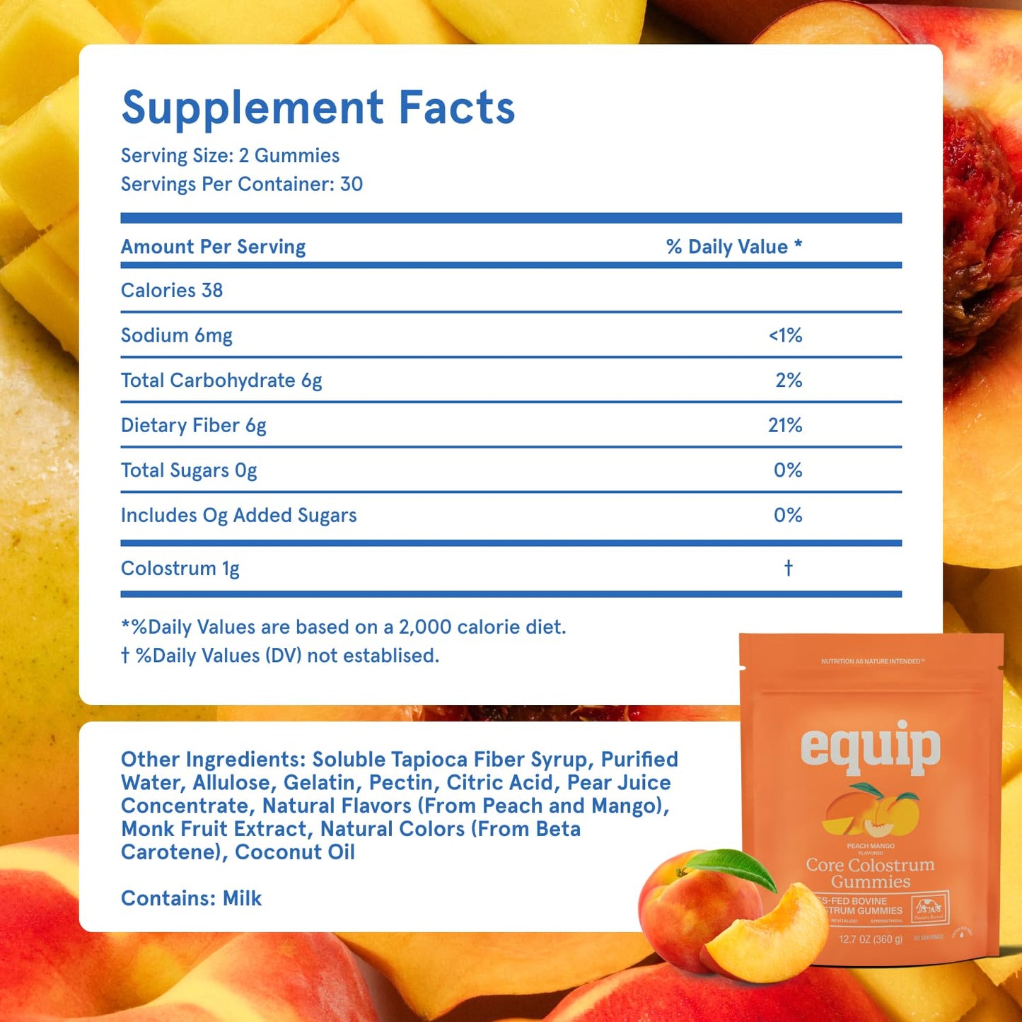 Equip Foods Core Bovine Colostrum Gummies, Delicious 1g Per Seving Grass Fed Colostrum Supplement - Gut Health, Immunity, Recovery, Hair & Skin - 60 Bovine Colostrum Gummies, - dailyvitalstore