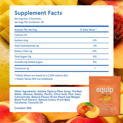 Equip Foods Core Bovine Colostrum Gummies, Delicious 1g Per Seving Grass Fed Colostrum Supplement - Gut Health, Immunity, Recovery, Hair & Skin - 60 Bovine Colostrum Gummies, - dailyvitalstore