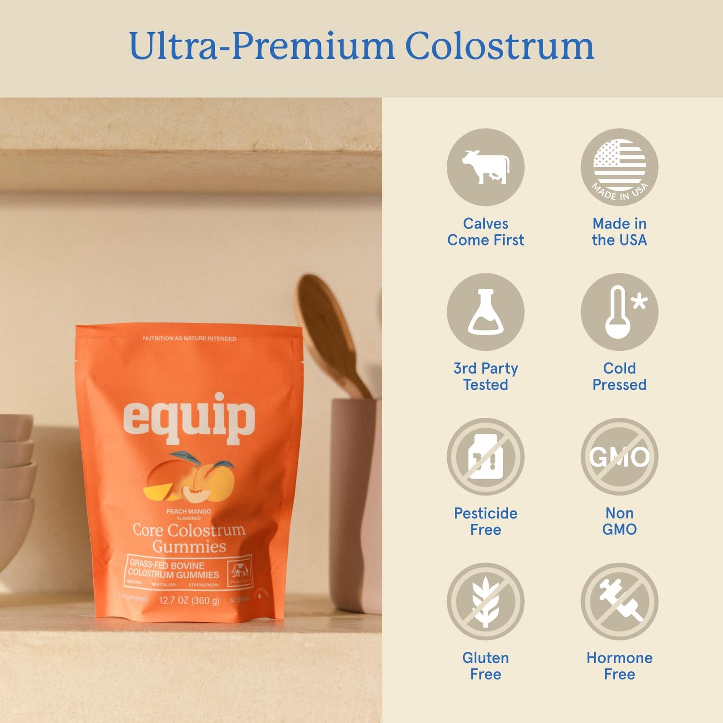 Equip Foods Core Bovine Colostrum Gummies, Delicious 1g Per Seving Grass Fed Colostrum Supplement - Gut Health, Immunity, Recovery, Hair & Skin - 60 Bovine Colostrum Gummies, - dailyvitalstore