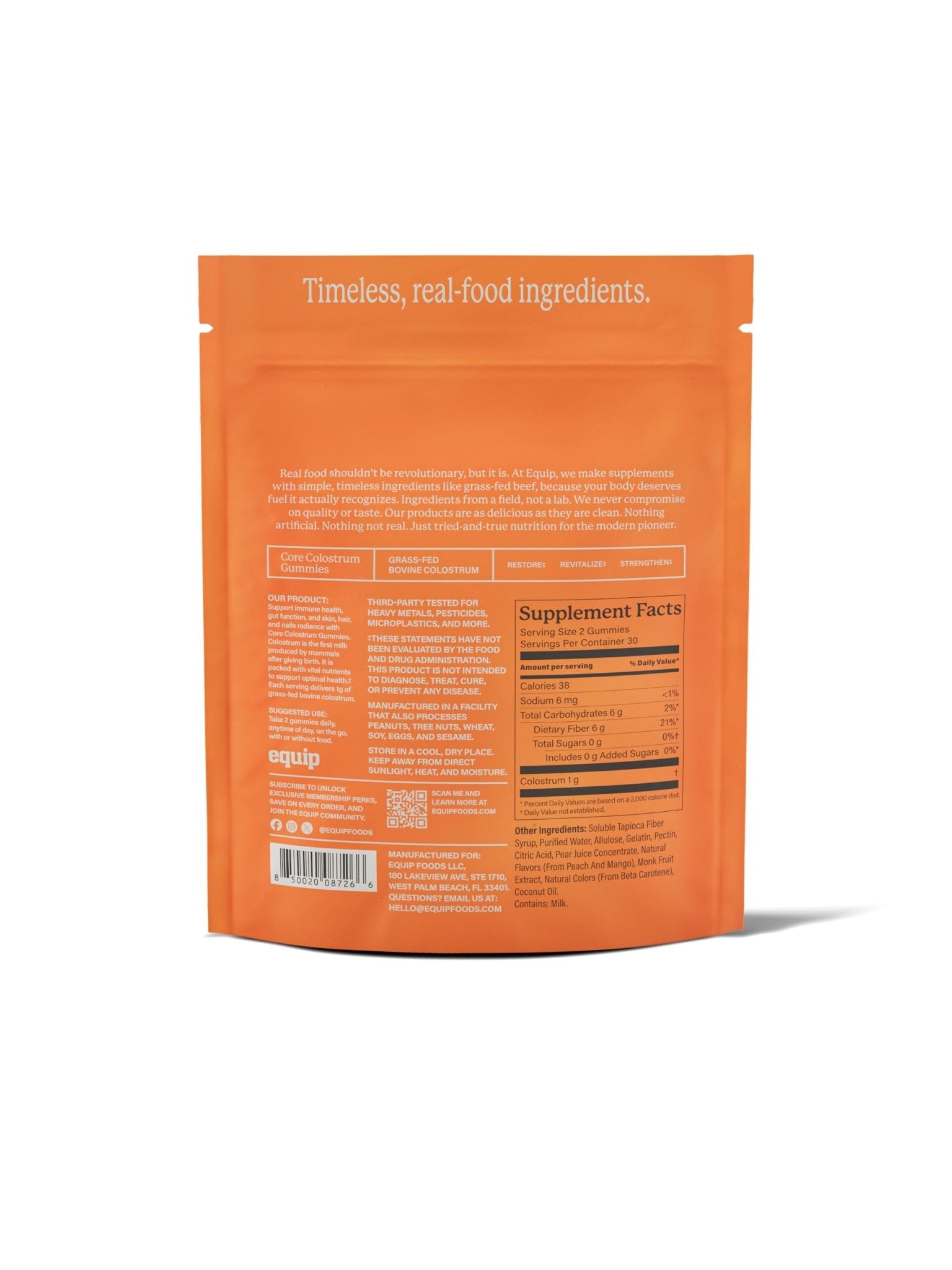 Equip Foods Core Bovine Colostrum Gummies, Delicious 1g Per Seving Grass Fed Colostrum Supplement - Gut Health, Immunity, Recovery, Hair & Skin - 60 Bovine Colostrum Gummies, - dailyvitalstore