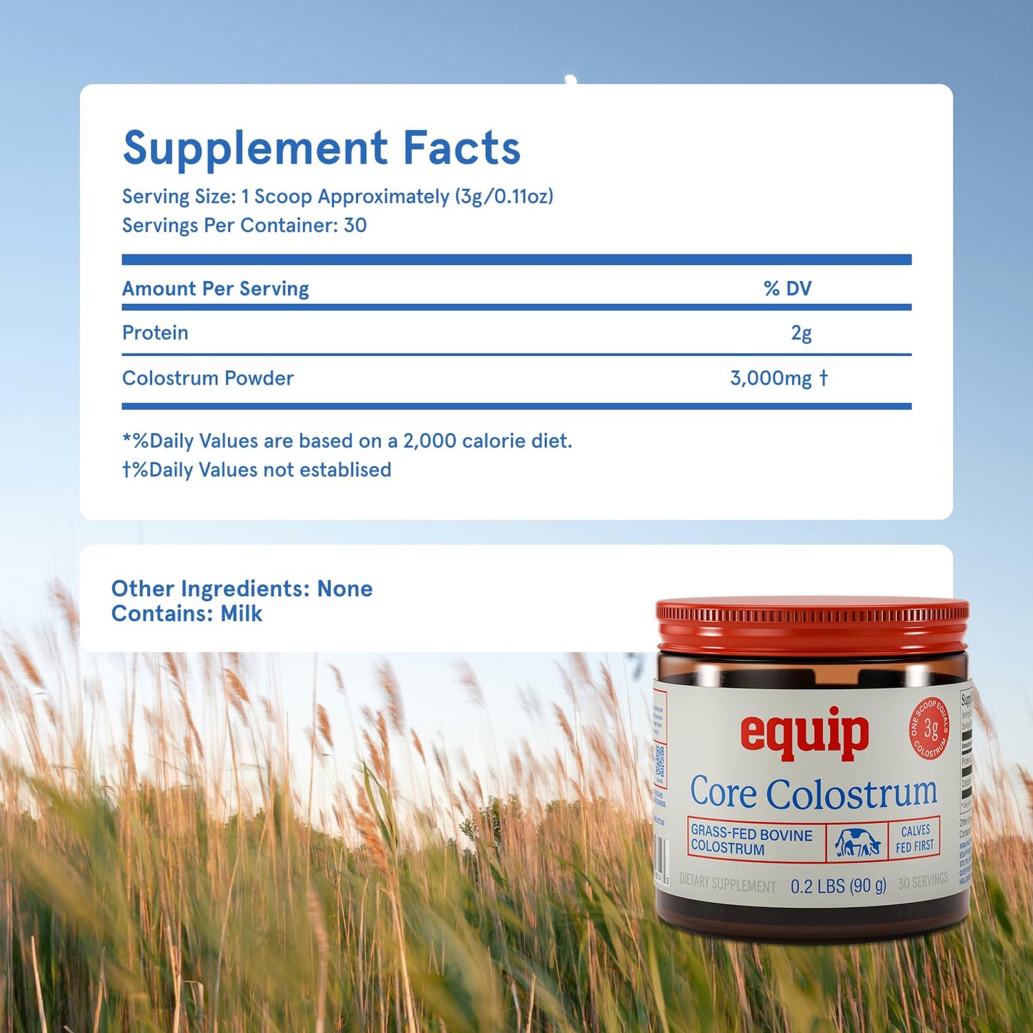 Equip Foods Core Bovine Colostrum Powder - 3,000mg Grass Fed Colostrum Supplement - Gut Health, Immunity, Recovery Lactoferrin Supplements - Keto Friendly Bovine - dailyvitalstore