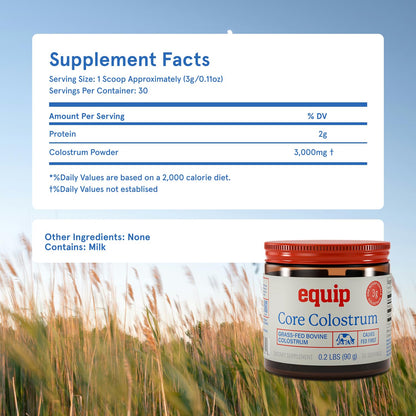 Equip Foods Core Bovine Colostrum Powder - 3,000mg Grass Fed Colostrum Supplement - Gut Health, Immunity, Recovery Lactoferrin Supplements - Keto Friendly Bovine - dailyvitalstore