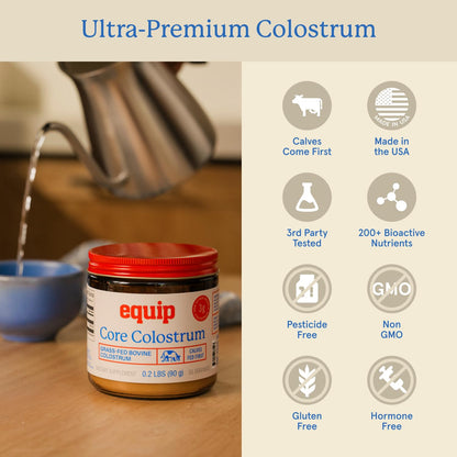 Equip Foods Core Bovine Colostrum Powder - 3,000mg Grass Fed Colostrum Supplement - Gut Health, Immunity, Recovery Lactoferrin Supplements - Keto Friendly Bovine Colostrum, 30 Servings, Unflavored - dailyvitalstore