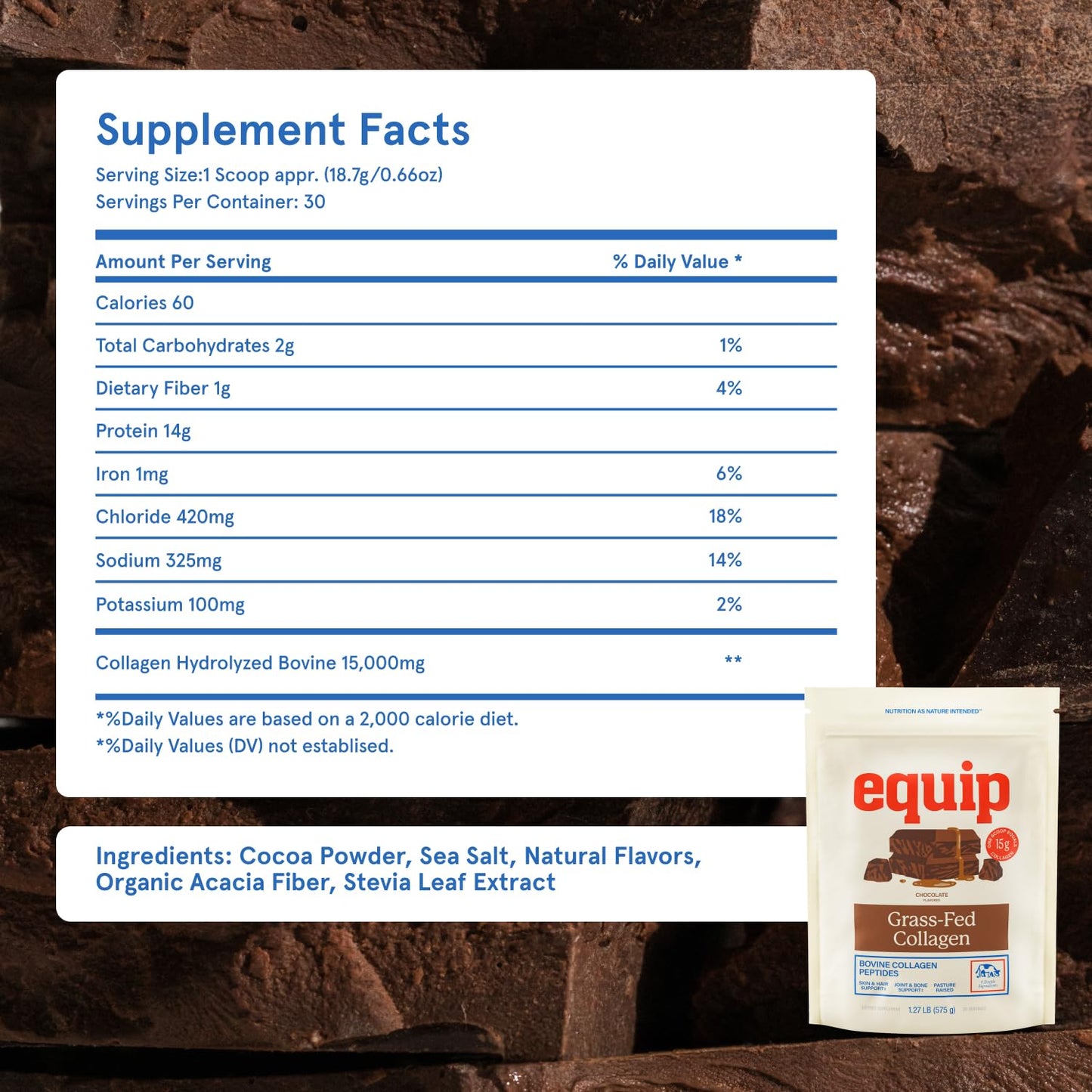 Equip Foods Grass Fed Collagen Powder | Hydrolyzed Bovine Collagen Peptides with Amino Acids | Prime Beef Collagen for Healthy Joints, Skin & Nails | Non-GMO, Paleo Friendly | 30 Servings, Chocolate - dailyvitalstore