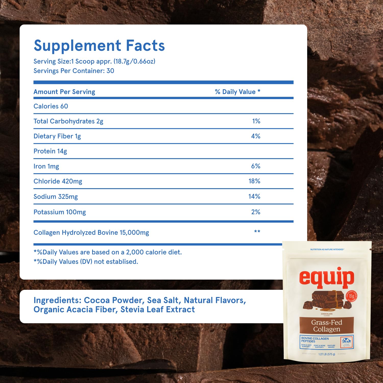 Equip Foods Grass Fed Collagen Powder | Hydrolyzed Bovine Collagen Peptides with Amino Acids | Prime Beef Collagen for Healthy Joints, Skin & Nails | Non-GMO, Paleo Friendly | 30 Servings, Chocolate - dailyvitalstore