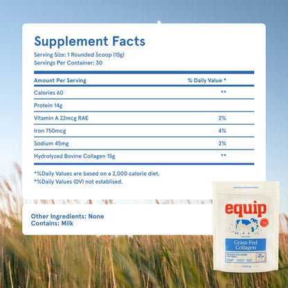 Equip Foods Grass Fed Collagen Powder | Hydrolyzed Bovine Collagen Peptides with Amino Acids | Prime Beef Collagen for Healthy Joints, Skin & Nails | Non-GMO, Paleo Friendly - dailyvitalstore