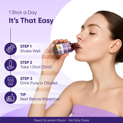 ERIC FAVRE Pure Collagen+ Liquid Collagen for Women – 4000mg Marine Peptides for Radiant Skin, Hair & Nail Health – Hyaluronic Acid, Vitamin E – 10 Shots, Peach Lemon Flavor - dailyvitalstore