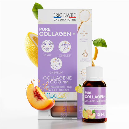 ERIC FAVRE Pure Collagen+ Liquid Collagen for Women – 4000mg Marine Peptides for Radiant Skin, Hair & Nail Health – Hyaluronic Acid, Vitamin E – 10 Shots, Peach Lemon Flavor - dailyvitalstore