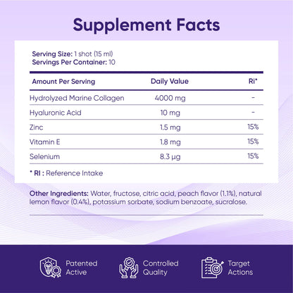 ERIC FAVRE Pure Collagen+ Liquid Collagen for Women – 4000mg Marine Peptides for Radiant Skin, Hair & Nail Health – Hyaluronic Acid, Vitamin E – 10 Shots, Peach Lemon Flavor - dailyvitalstore