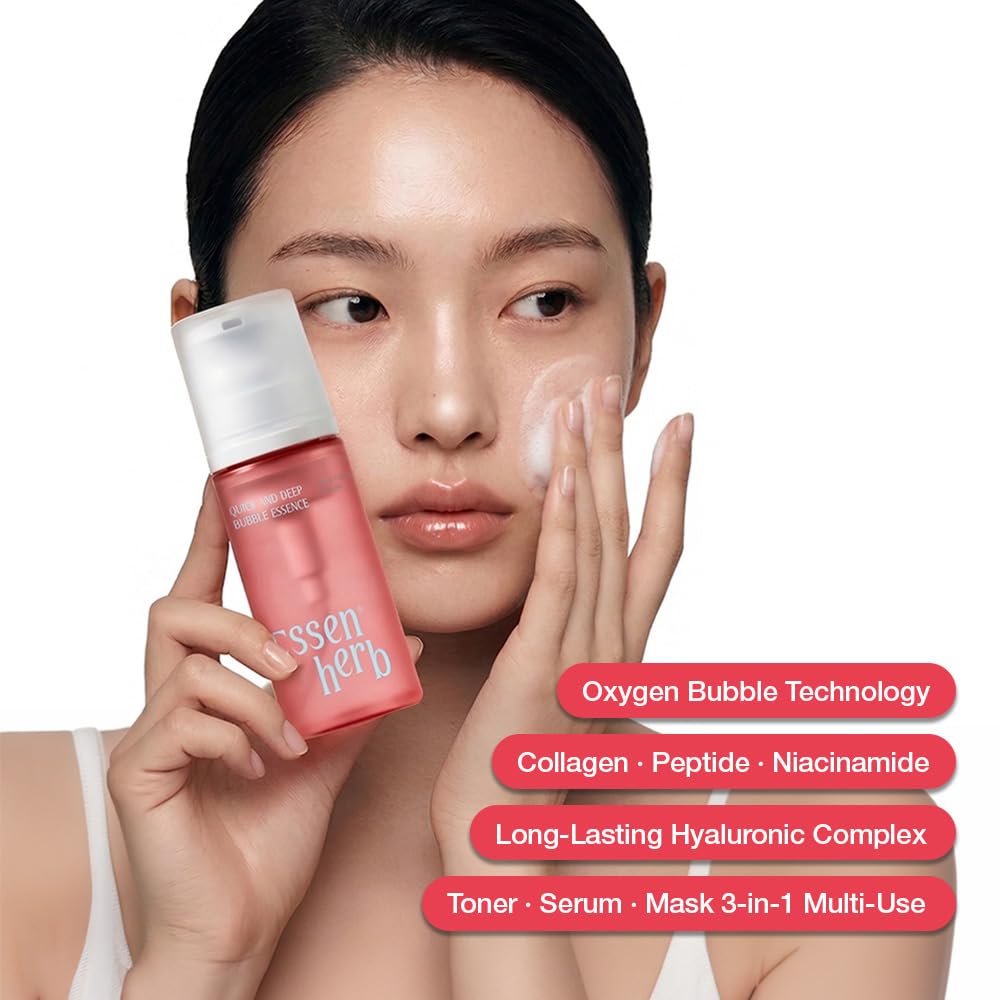 Essenherb Quick & Deep Oxy-Bubble Essence | Firming & Glow Serum with Collagen, Peptide & Niacinamide | Fast Absorption & Makeup-Ready - dailyvitalstore