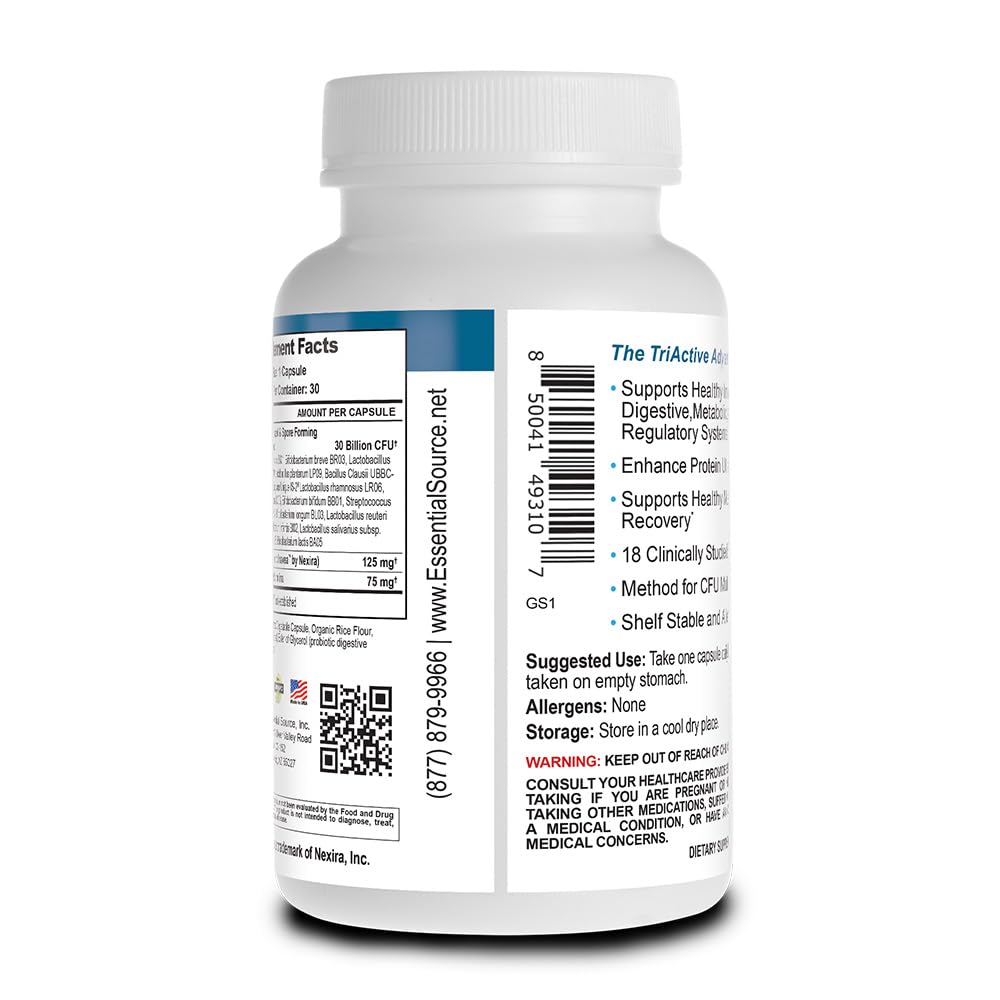 Essential Source TriActive Biotics for Men - Probiotic Capsules, 30 Billion CFU with Prebiotics & Blue Spirulina, Shelf Stable, Allergen Free, Digestive & Immune Support, 30 Count - dailyvitalstore