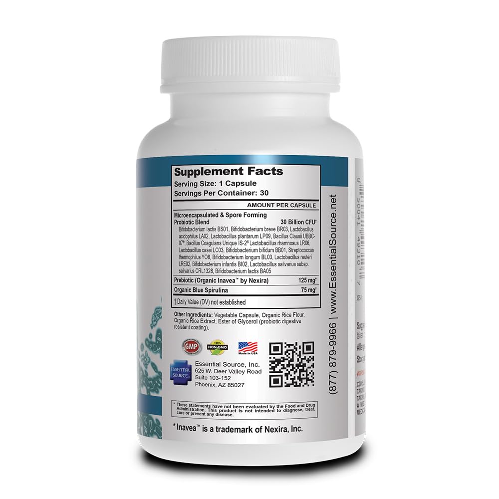 Essential Source TriActive Biotics for Men - Probiotic Capsules, 30 Billion CFU with Prebiotics & Blue Spirulina, Shelf Stable, Allergen Free, Digestive & Immune Support, 30 Count - dailyvitalstore