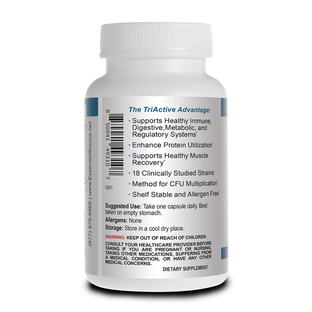Essential Source TriActive Biotics for Men - Probiotic Capsules, 30 Billion CFU with Prebiotics & Blue Spirulina, Shelf Stable, Allergen Free, Digestive & Immune Support, 30 Count - dailyvitalstore