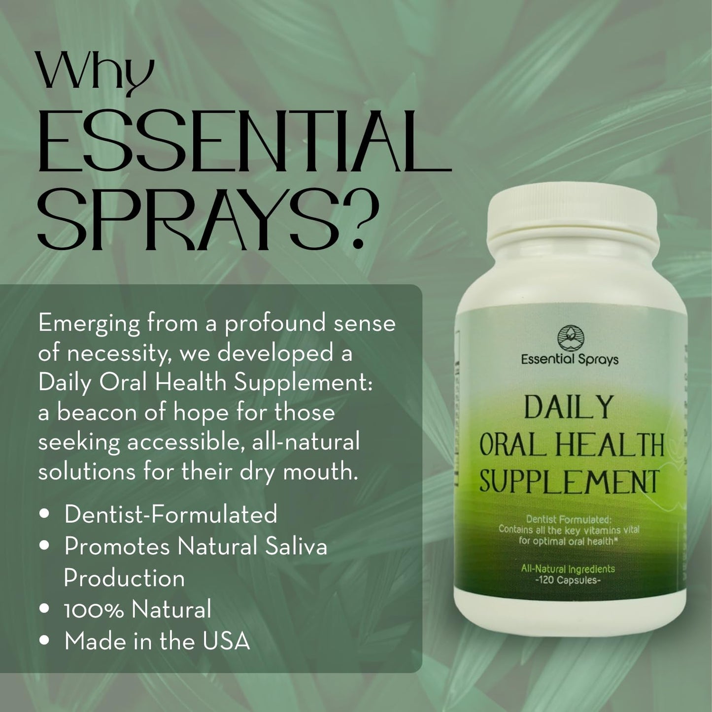 Essential Sprays Daily Oral Health Supplement - 30 Servings - Dentist Formulated Advanced Holistic Approach with L-Lysine, Niacin, Thiamin, & Vitamins for Men & Women - dailyvitalstore