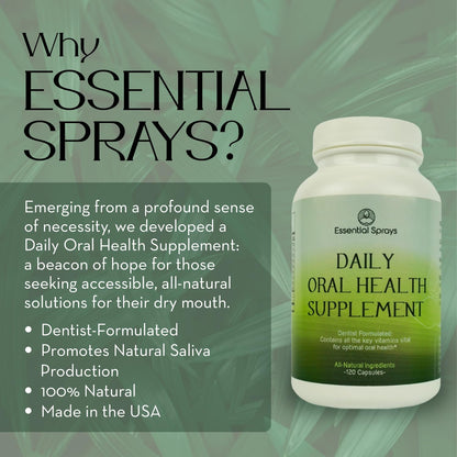 Essential Sprays Daily Oral Health Supplement - 30 Servings - Dentist Formulated Advanced Holistic Approach with L-Lysine, Niacin, Thiamin, & Vitamins for Men & Women - dailyvitalstore