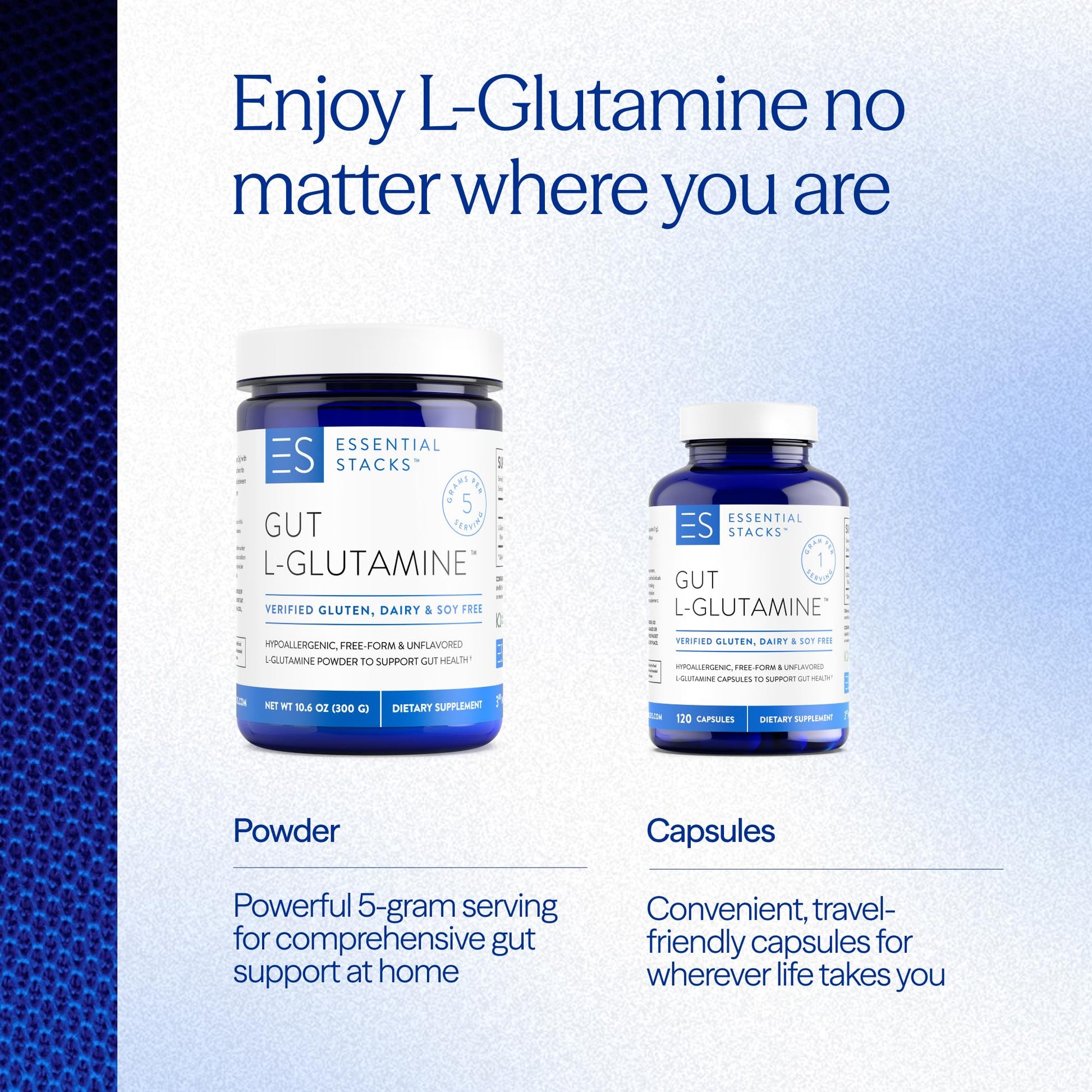 Essential Stacks Gut L-Glutamine Capsules 1000mg (Made in USA) - Gluten, Dairy & Soy Free, Non-GMO L Glutamine for Gut Health - 60 Serves (120 Caps) - dailyvitalstore
