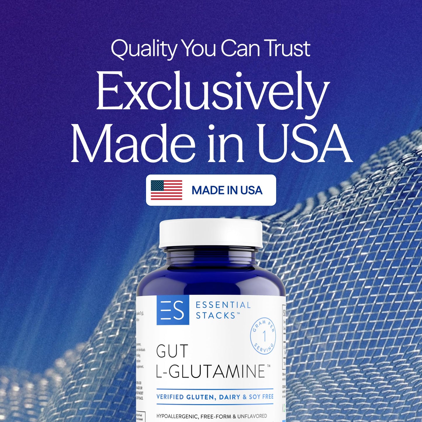 Essential Stacks Gut L-Glutamine Capsules 1000mg (Made in USA) - Gluten, Dairy & Soy Free, Non-GMO L Glutamine for Gut Health - 60 Serves (120 Caps) - dailyvitalstore