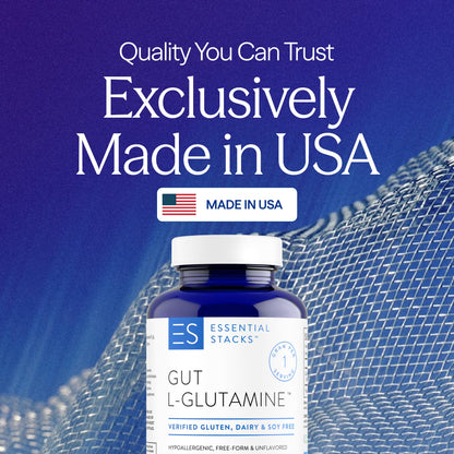 Essential Stacks Gut L-Glutamine Capsules 1000mg (Made in USA) - Gluten, Dairy & Soy Free, Non-GMO L Glutamine for Gut Health - 60 Serves (120 Caps) - dailyvitalstore