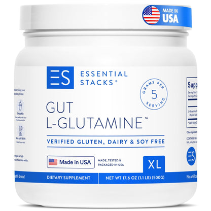 Essential Stacks Gut L-Glutamine Powder - Exclusively Made in USA - Pure L Glutamine Powder for Gut Health (100 Servings, Unflavored) - dailyvitalstore